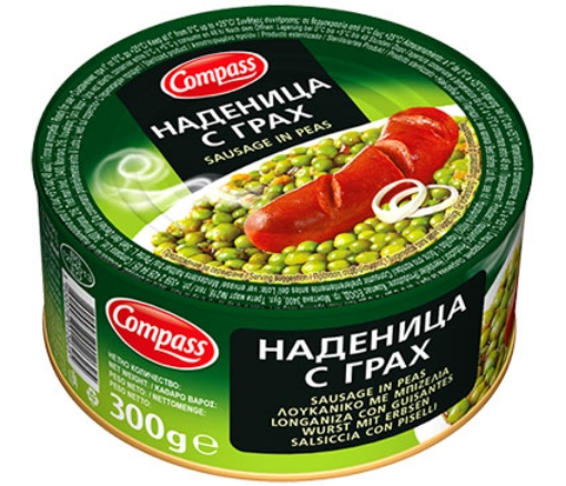 Снимка на Консерва Compass 300г наденица с грах