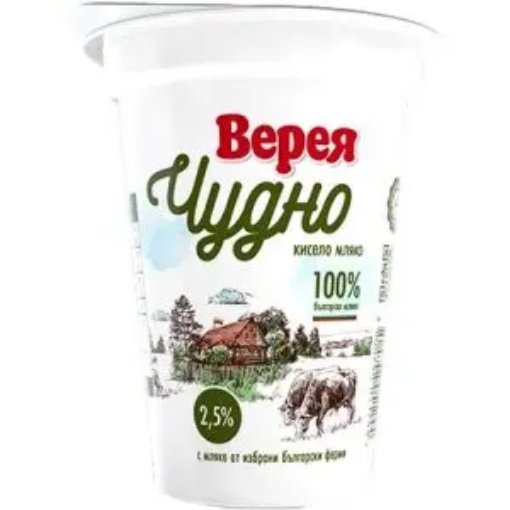 Снимка на Кисело мляко краве 2,5% Верея Чудно 400г