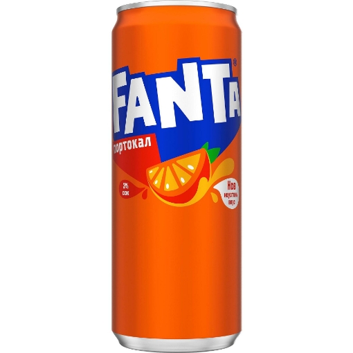 Снимка на Газирана безалкохолна напитка Fanta 330мл портокал кен