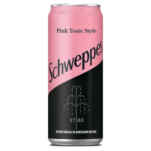 Снимка на Газирана безалкохолна напитка Schweppes розов тоник 330мл кен