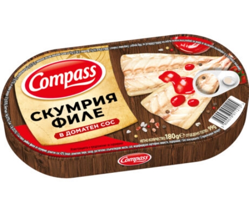 Снимка на Консерва Compass 300г филе скумрия в доматен сос