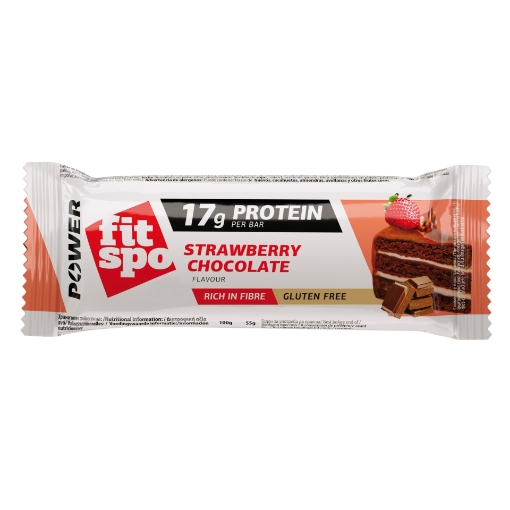 Снимка на Протеинов бар FitSpo Power 55г ягода с шоколад
