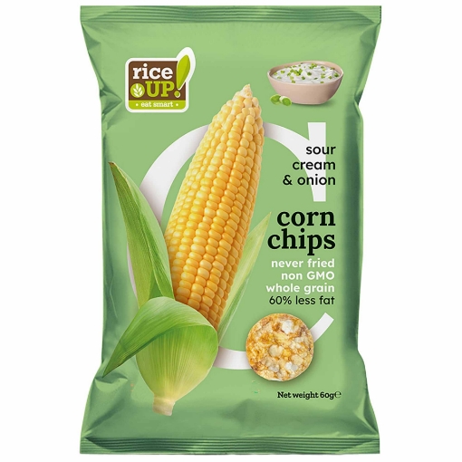 Снимка на Царевичен чипс RiceUP! 60г сметана и лук